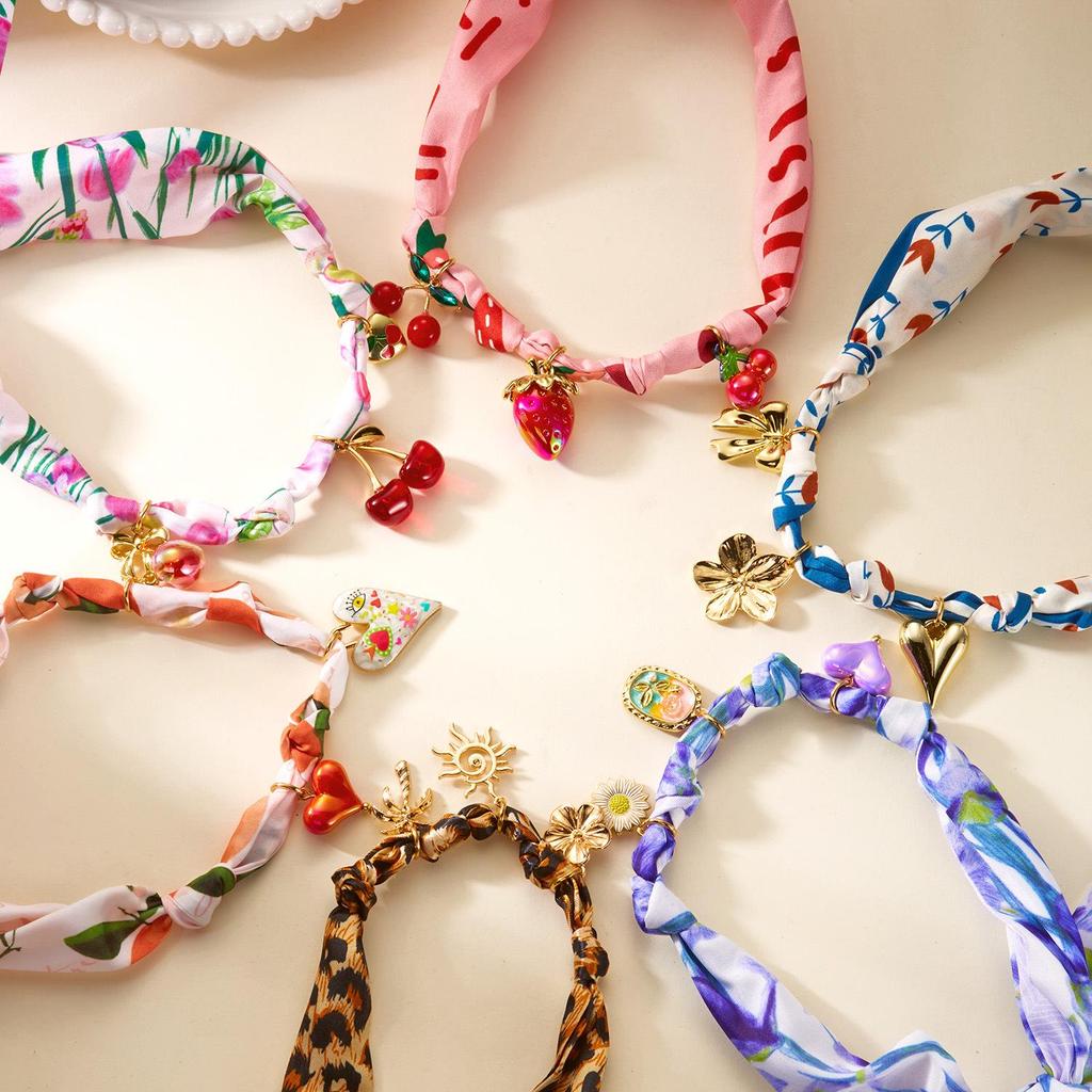 Silk Scarf Necklace - Fresh Strawberry & Cherry Knot Design for Women