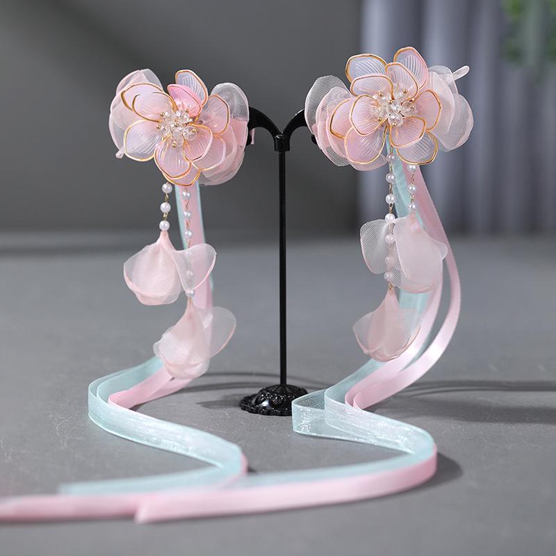 2024 Hanfu Headdress Hairpins: Women's & Children's Tassel Headflower Hair Accessories