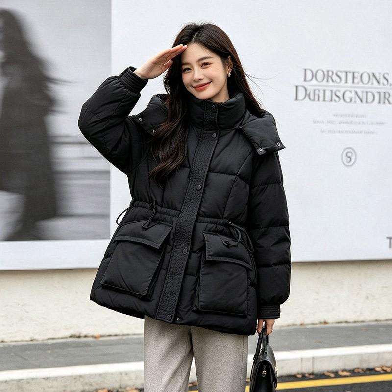 Womens Short Duck Down Jacket Winter Warm Hooded Puffer Coat Loose Fit Street Style