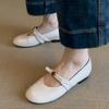 Sheepskin~ French Flat-soled Single Shoes Women's Camellia Bow with Gentle Evening Breeze Round Head Mary Jane Shoes
