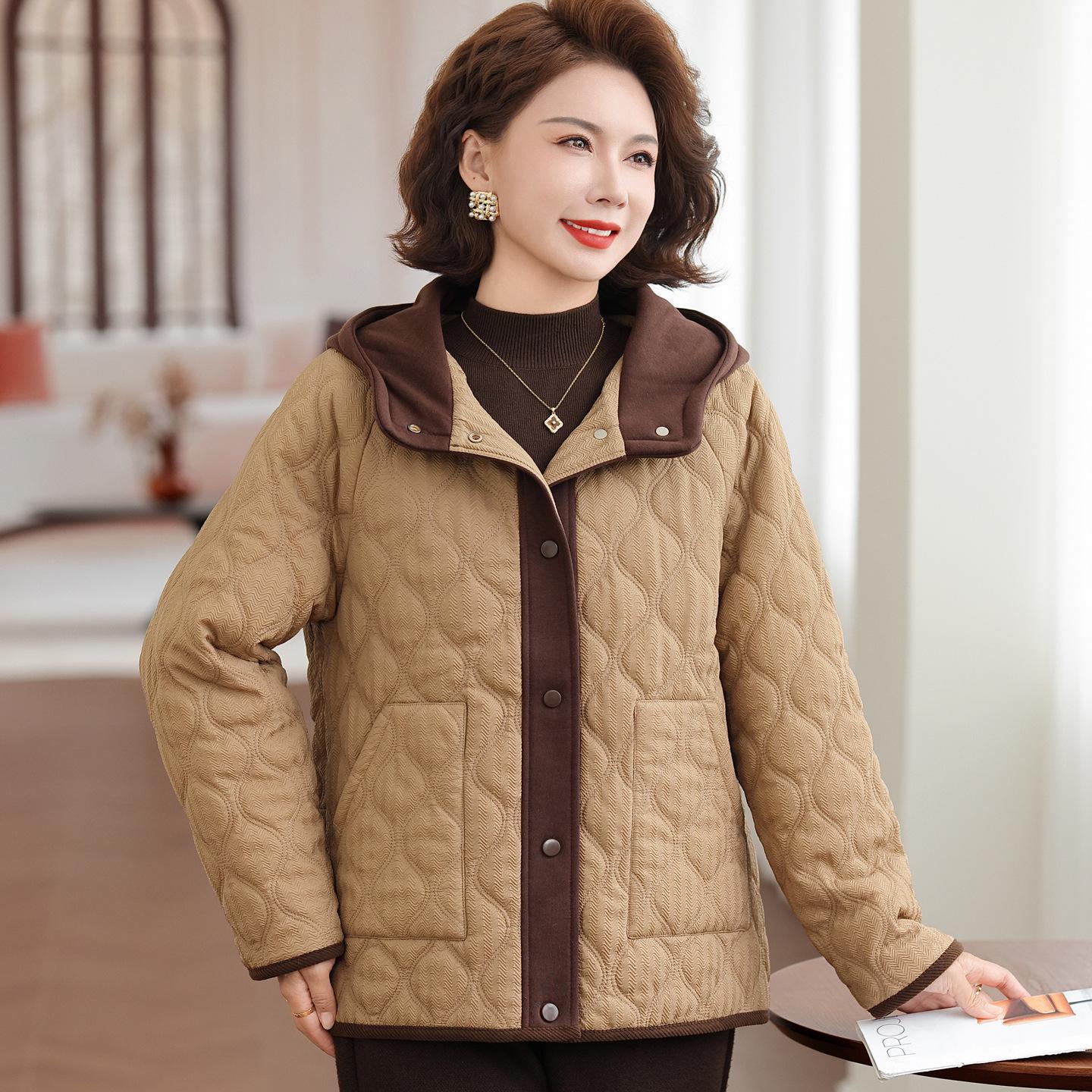 Mom s Warm Hooded Cotton Jacket for Middle-aged Women - Autumn/Winter 4XL for 145-160 kg