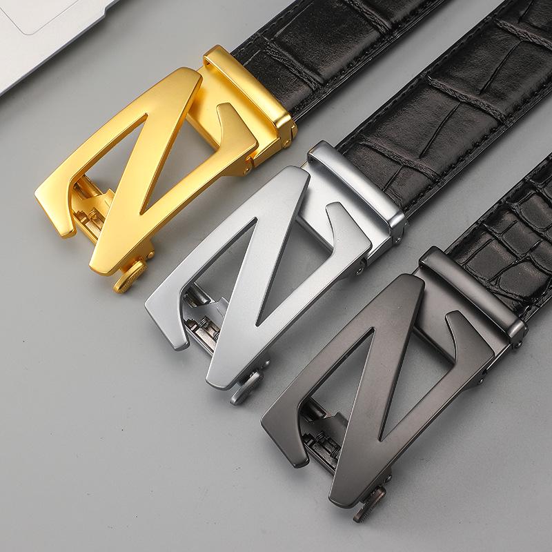 Men's Genuine Leather Automatic Buckle Belt - 2024 Top Layer Cowhide Business Style for Youth