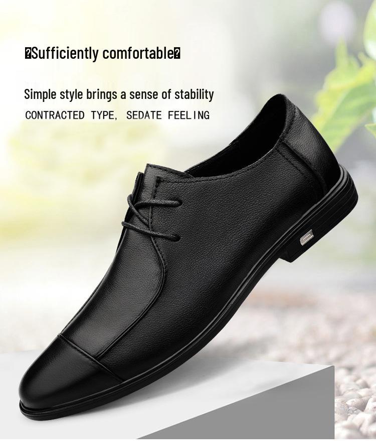 Spring & Autumn Men's Height Increasing Genuine Leather Lace-up Casual Shoes - Soft Sole, Large Size