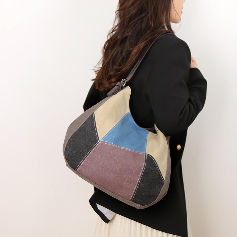 Women's Shoulder Bag Large Capacity Tote Bag Contrast Color Stitching Canvas Bag