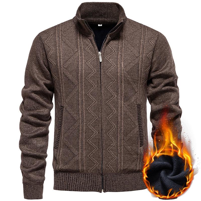 Pánský svetr Podzimní a zimní Stojáček Silný Teplý Plus Sametový Kardigan Svetr Žakárová Ležérní Bunda