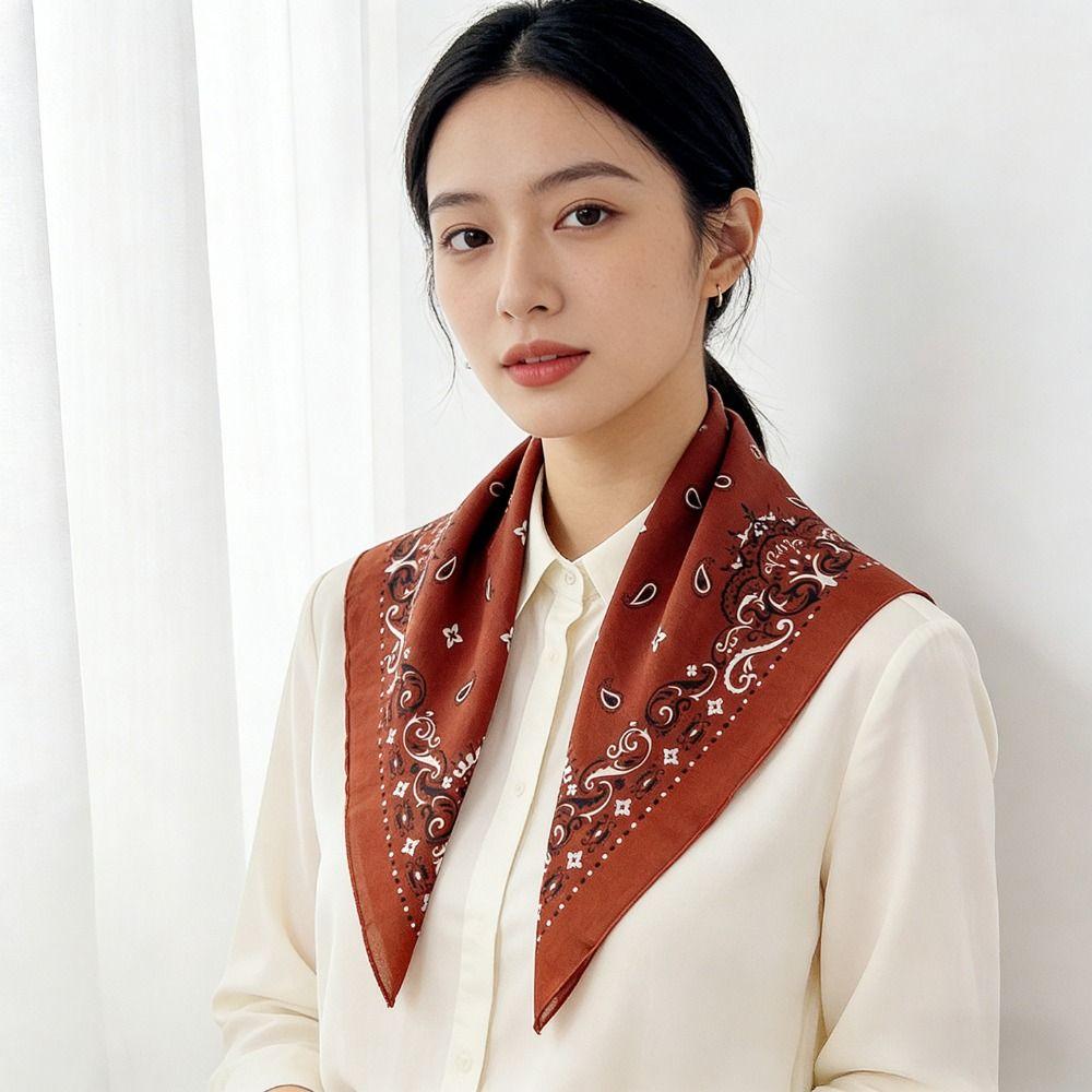 Thin Cashew Nut Print Silk Scarf Breathable Square Handkerchief Retro Small Scarves Women