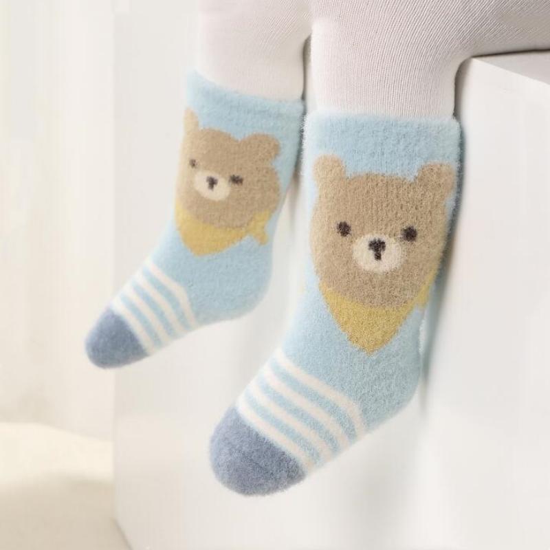3pairs/set Baby Coral Velvet Women's Winter Thickened Plush Warm Comfortable Sleeping Sock Cute Cartoon Lovely Floor Socks