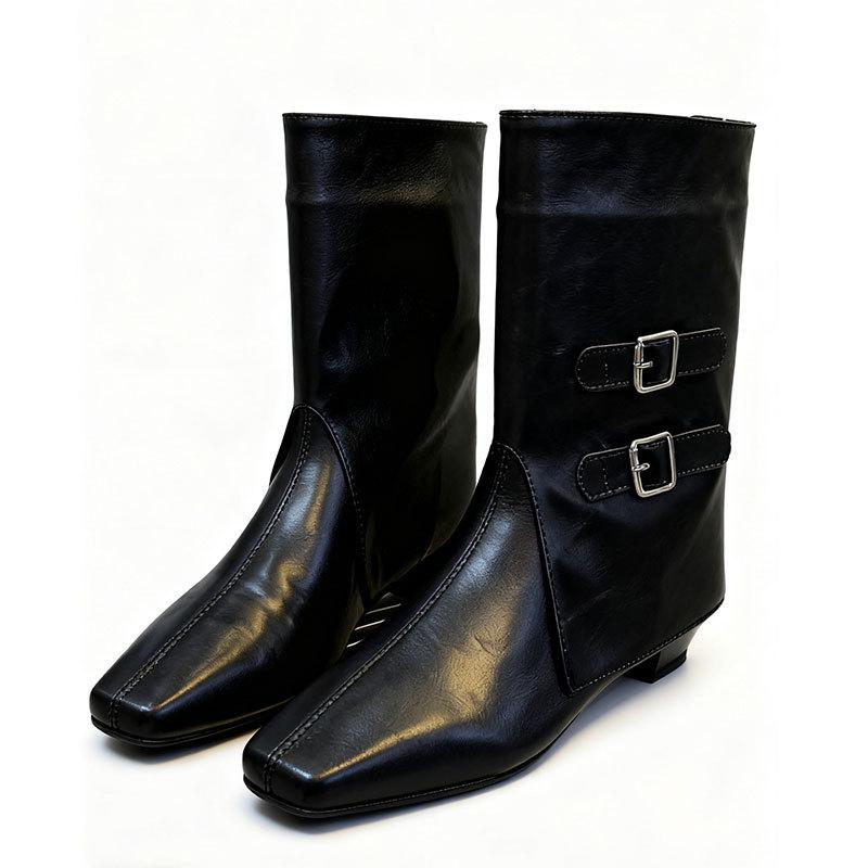 Retro belt buckle Martin boots women's autumn and winter new British style thick heel trouser tube boots thin small square head short boots single