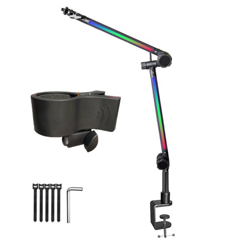 Drehbarer LED Mikrofonarmständer LED Schwenkarm Verstellbarer Mikrofonständer für Professionelle Aufnahme Heimstudio Rundfunk