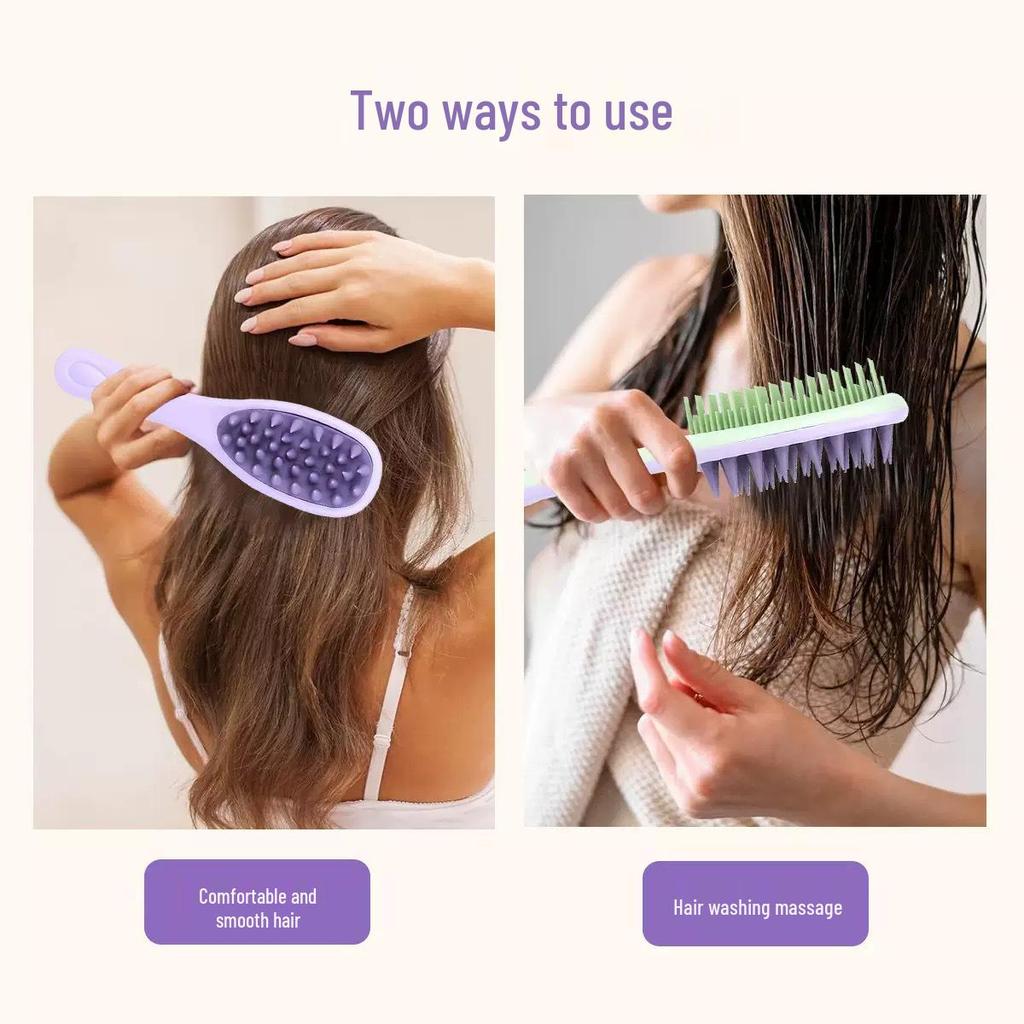 Double-Sided Long Handle Scalp Massage Shampoo Brush & Air Cushion Comb for Wet/Dry Use