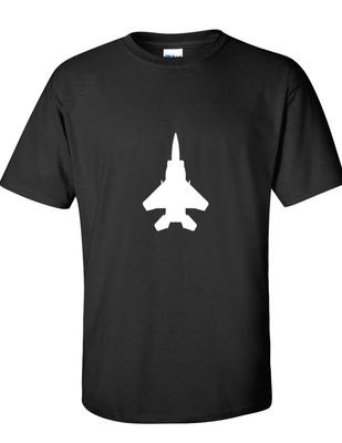 F-15 Phantom White Top View Silhouette Outline Cotton F15 Black Cotton T-Shirt