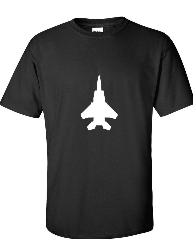 F-15 Phantom White Top View Silhouette Outline Cotton F15 Black Cotton T-Shirt 2XL