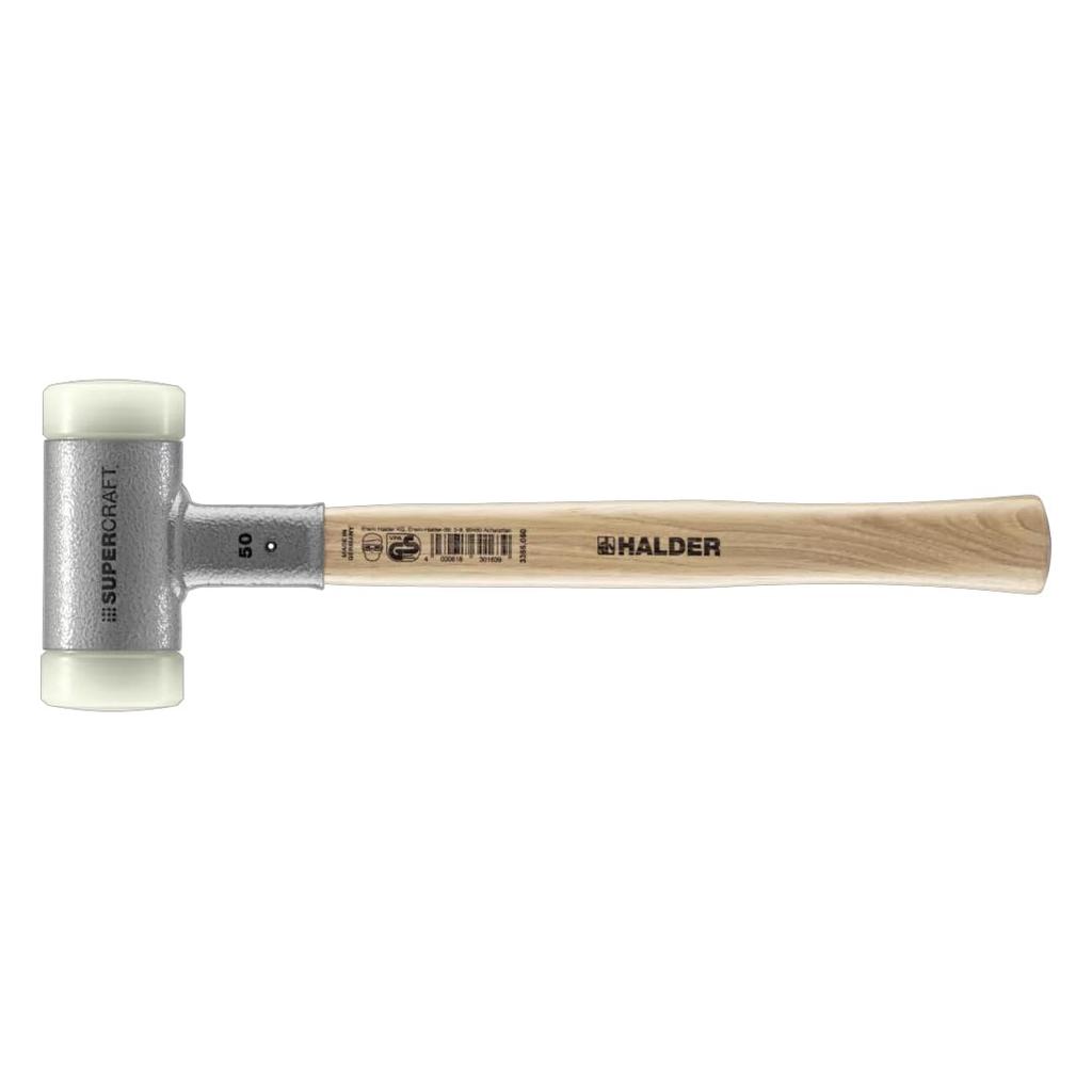 Rohmheld HALDER Shockless Recoilless Supercraft Hammer with Hickory Handle and White Nylon 50mm Shaft, Diameter, 3366.050