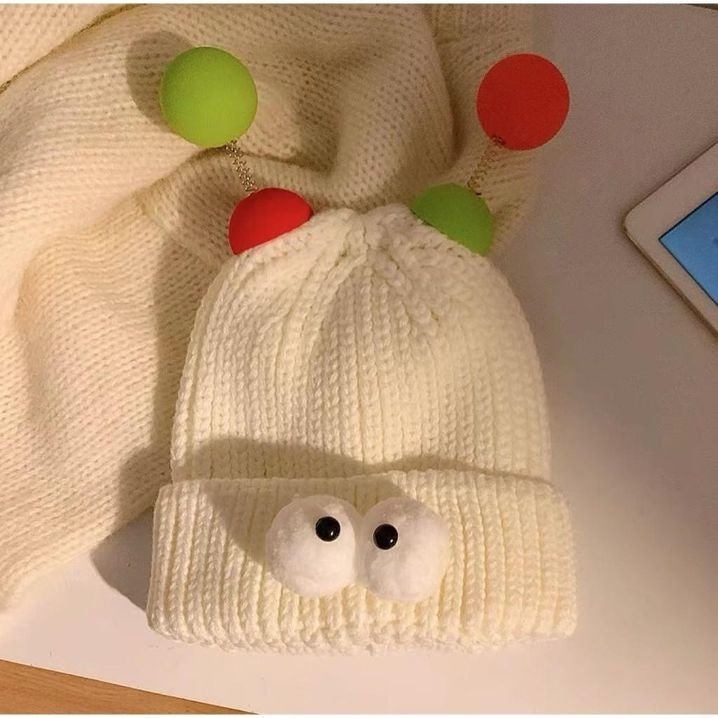 Chapéu de Tricô de Monstro Pequeno de Olhos Grandes Desenho Animado Para Mulheres Fofo Excêntrico Casais Gorro de Inverno
