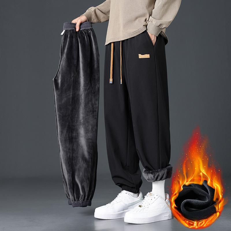 

Брюки Plus Velvet Мужские брюки из хлопка на осень и зиму Утолщенные спортивные леггинсы Широкие брюки Свободные повседневные брюки M чёрный