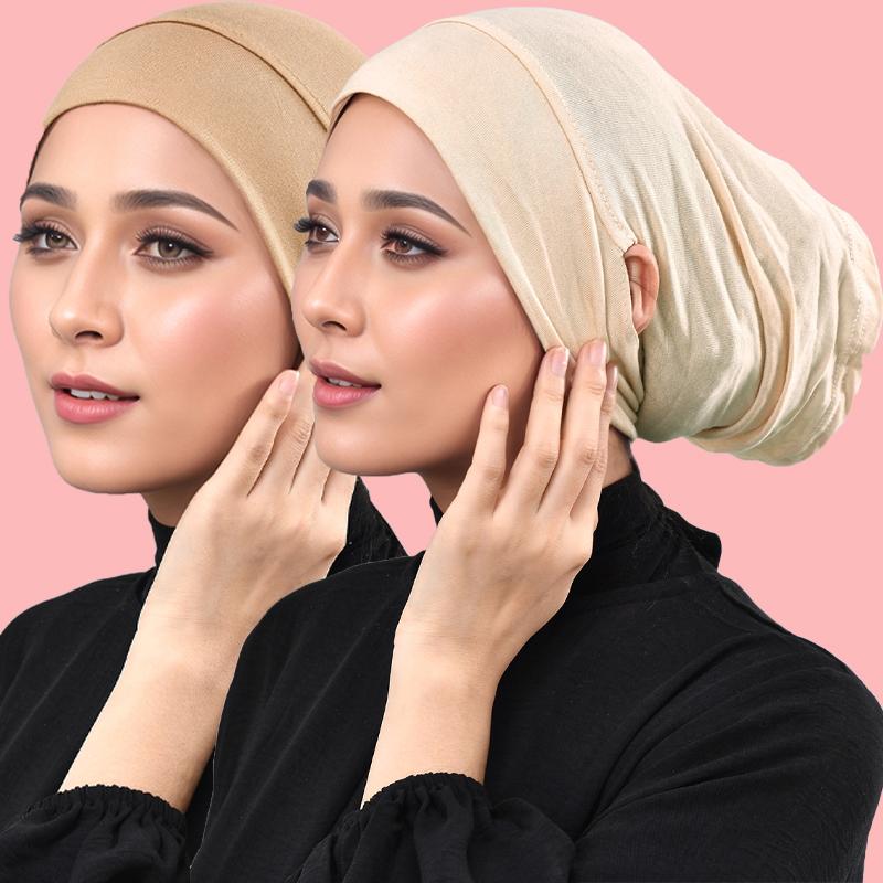 Solid Color Modal Under Cap With Ear Hole Hijab Caps Muslim Woman Hijabs Inner Scarf Lady Bandanas Cap Under Caps Soft Hijabs