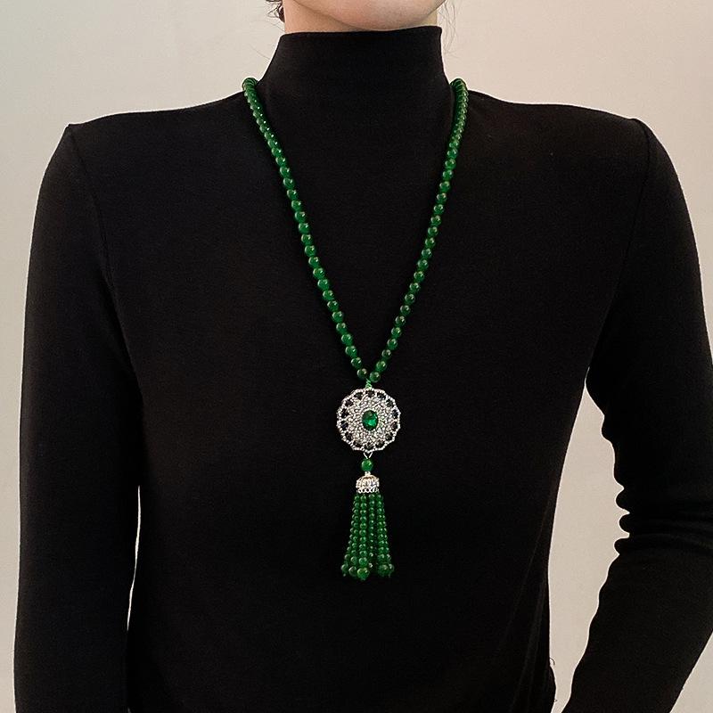 New Chinese Style Retro Versatile Necklace Jewelry Clothing Pendant Green Crystal Pendant