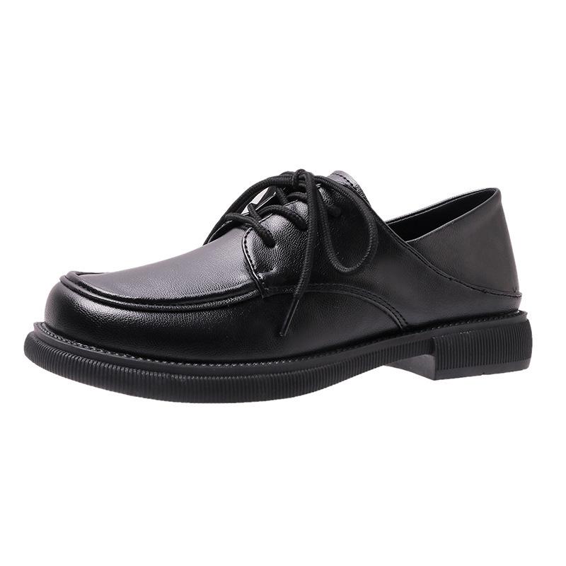 Damen Muffin Loafer mit dicker Sohle Schnürschuhe Höhenerhöhung College-Stil Atmungsaktiv Kleine Lederschuhe Lässige Einzelschuhe