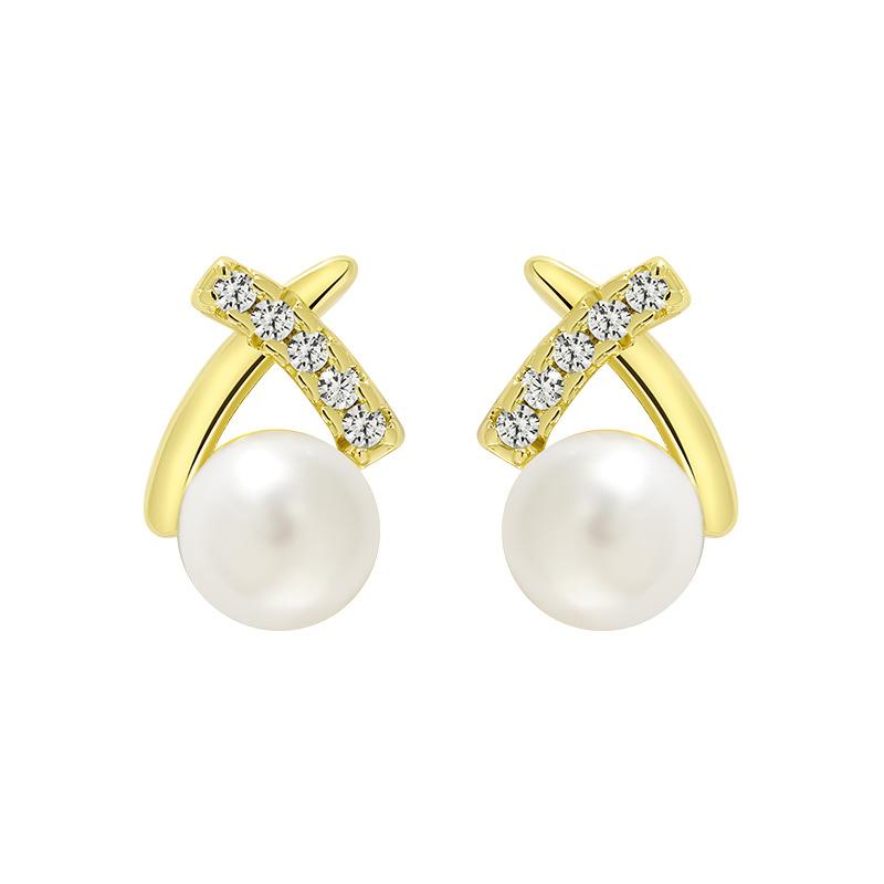 Small Lines X Earrings Japanese and Korean Version Diamond-set High-end Feel Personalized and Cold Style Letter Cross Pearl Earrings