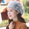 Women's Winter Fashion Knitted Wool Beret with Rabbit Fur - Cute Korean-Style Beanie
