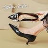 Black temperament pointed high heels women's thin heels 2025 new spring and autumn women's shoes rhinestone square buckle French light mouth single s
