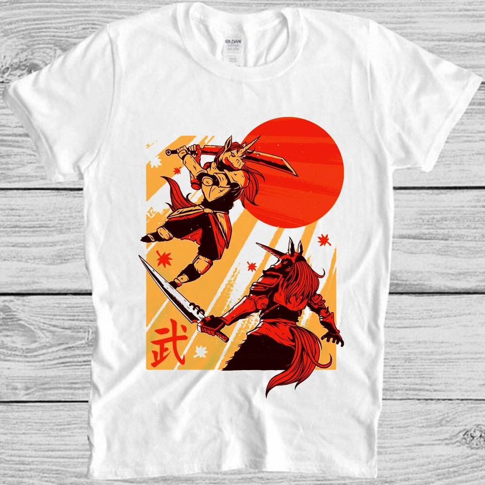 Samurai Unicorn Ninja Japanese Fighter Warrior Cult Meme Gift Tee T Shirt M1042