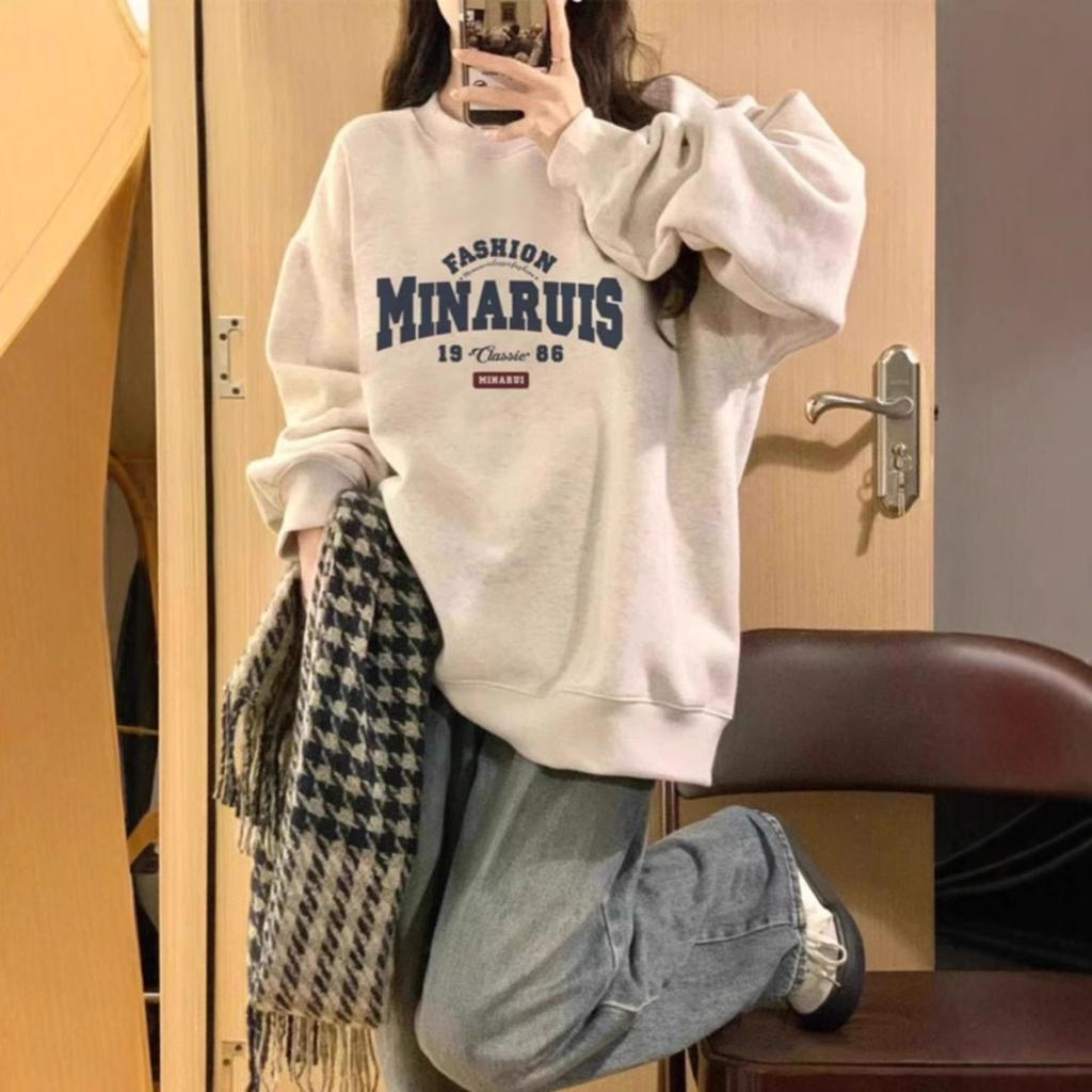 Wholesale crew neck letter print sweater women loose oversize simple pullover