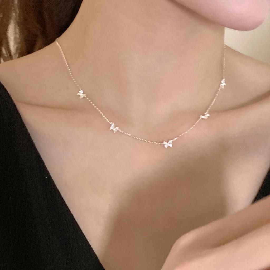 Elegant S925 Sterling Silver Butterfly Necklace - Korean Style Clavicle Chain for Women, Versatile & Trendy