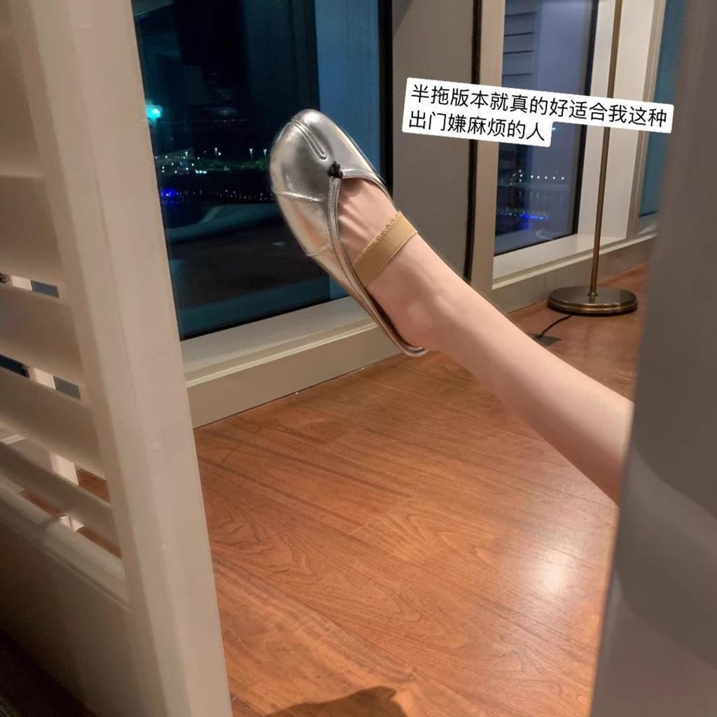 Lambskin split-toed pig's trotters flat-bottomed Mary Jane single shoes women's half slippers