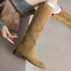 Fashion 2025 Autumn Women Boots Cow Suede Leather Women Shoes Round Toe Slip-on Knee High Boots Western Modern Ladies Boots