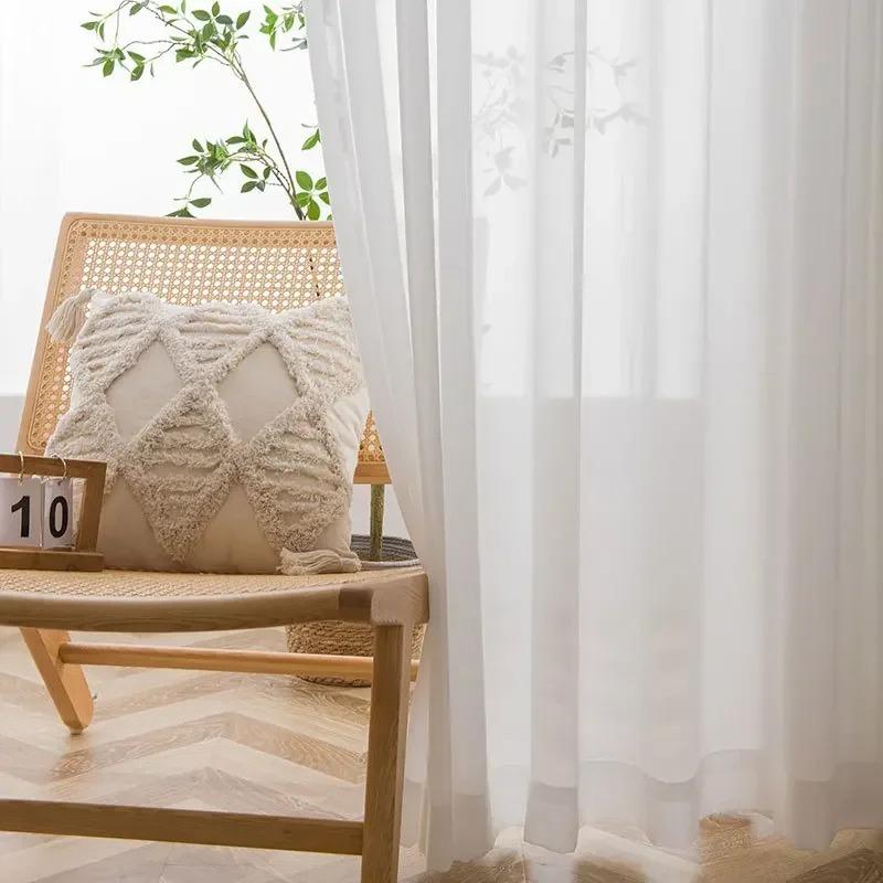 Tende in Tulle Bianco Solido di Alta Qualità per Soggiorno Decorazione Crema Beige Finestra Leggero Voile Camera da Letto Moderna Decorazione in Chiffon