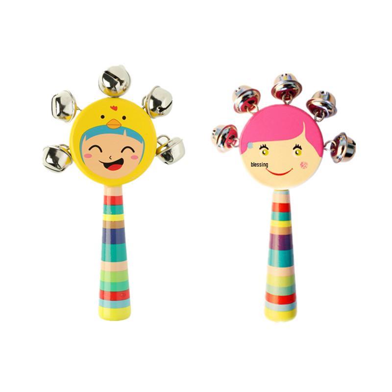 Wooden Baby Rattle Toy for Newborns and Toddlers (0-12 Months) - Grasping & Early Education Puzzle Handbell
