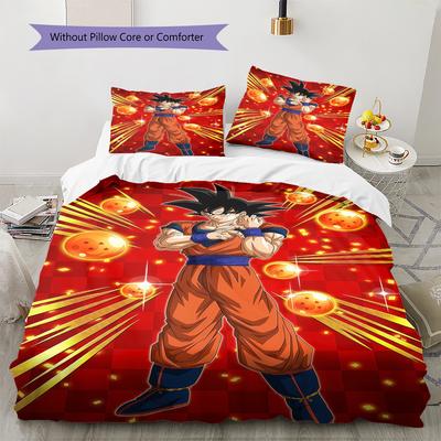 Son Goku Pattern Bedding,Quilt Set Quilt Cover Pillowcase Home Birthday Gift (1 * Duvet Cover + 2 * Pillowcase, Without Core)