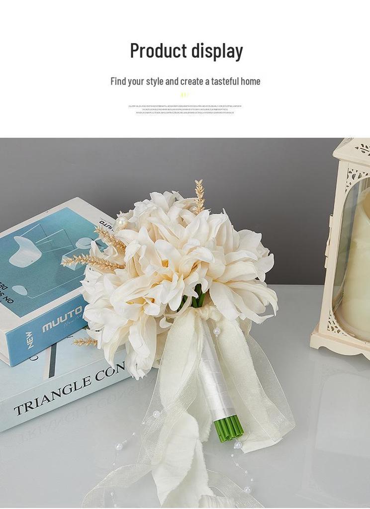 Korean Style Silk Ribbon Bridal Bouquet: Elegant Artificial Flowers for Studio Photography & Weddings