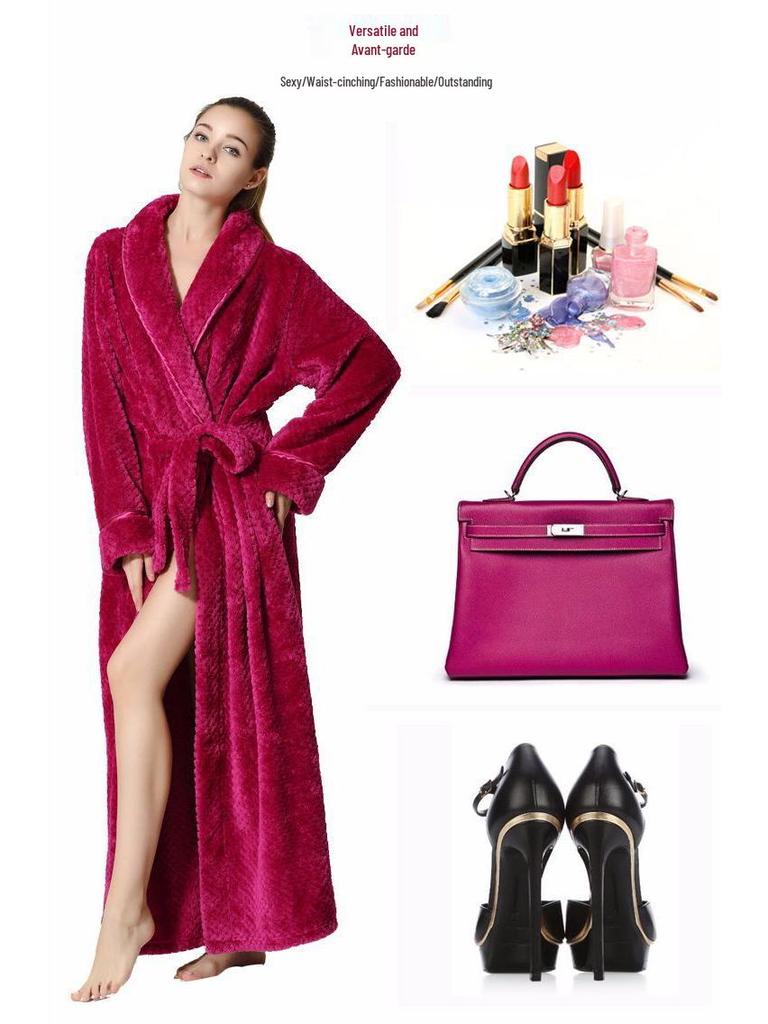 Extended Length Coral Fleece Bathrobe and Pajama Set for Men and Women - Plush, Thickened, Perfect for Winter and Autumn