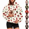 Damen Christmas Print Kapuzenpullover mit Haustier-Tasche Langarm Lässiger Pullover für die Feiertage