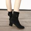Women's Ladies High Heel Flock Mixed Color  Short Boots Footwear Shoes Leather Boots Women with Heel Fvg56