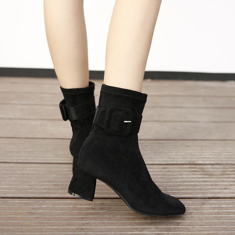 Women's Ladies High Heel Flock Mixed Color  Short Boots Footwear Shoes Leather Boots Women with Heel Fvg56