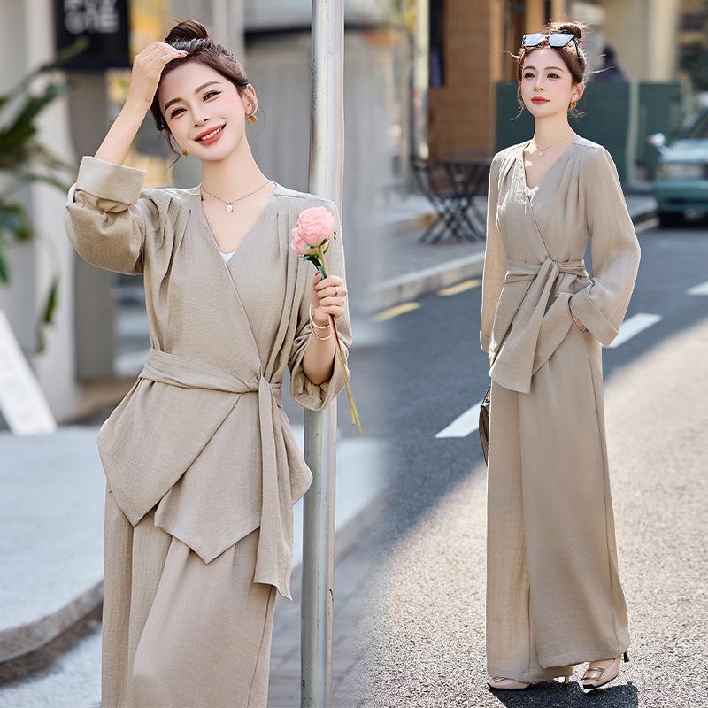 Women's Spring 2025 Casual Set: Coat & Wide-Leg Pants (HE5013)