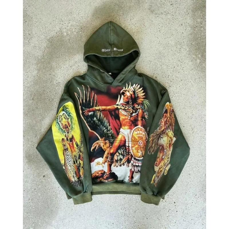 Halloween Vintage Distressed 3D Print Hoodie Streetwear Loose Fit Sweatshirt Teens