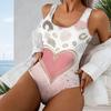 Women Plus Size U Neck Sleeveless One Piece Swimsuit Neon Heart Star Print