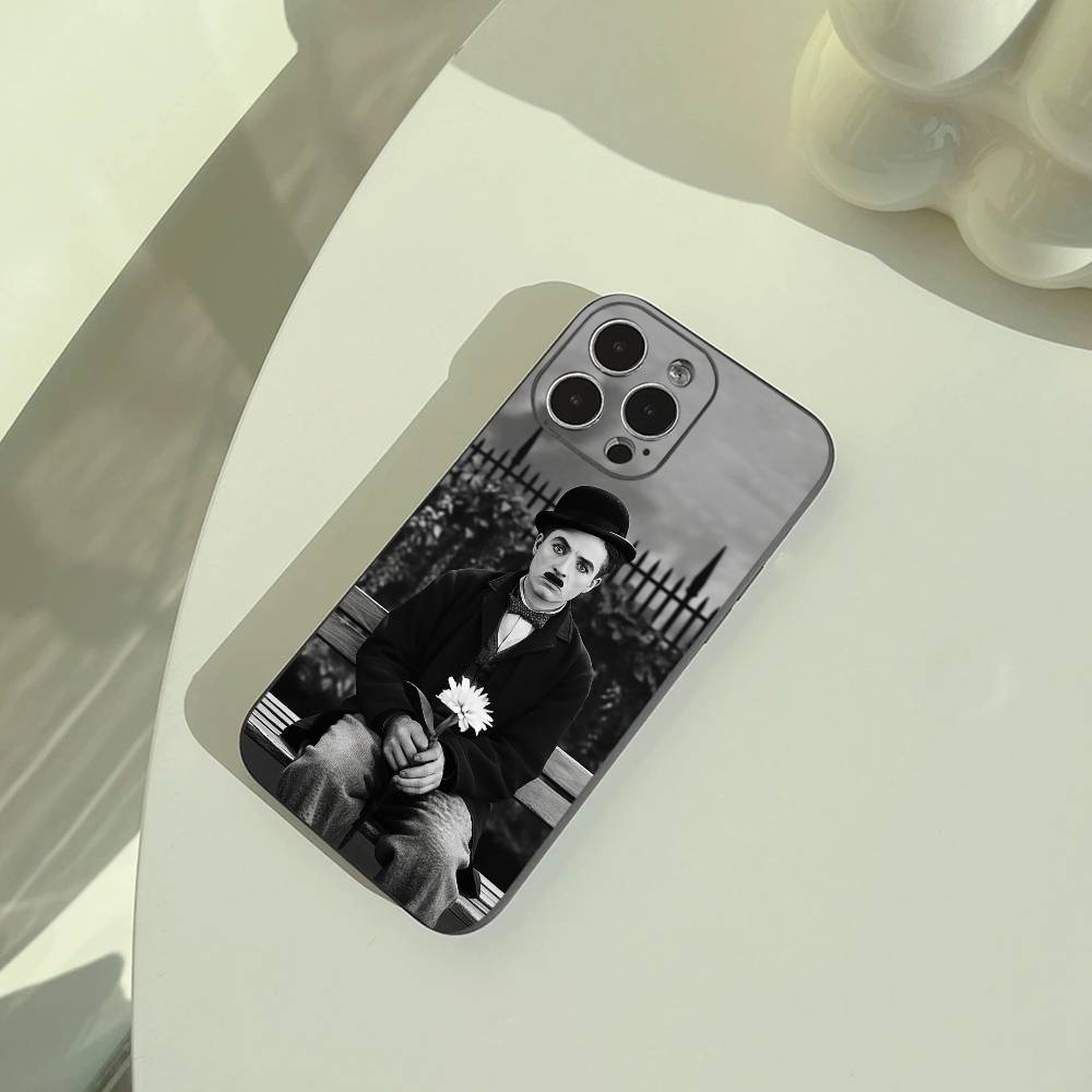 C-Charlie Chaplin Phone Case For iPhone 17,16,15,14,13,12,11 Pro Max, Lightweight and practical Soft Black Cover