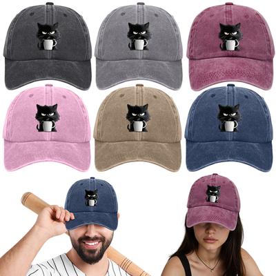 Boné de Algodão Ajustável de Gato Fofo Boné de Basebol de Algodão Ajustável Chapéu de Basebol Estampado de Gato Café para Mãe Avó Amante de Gatos