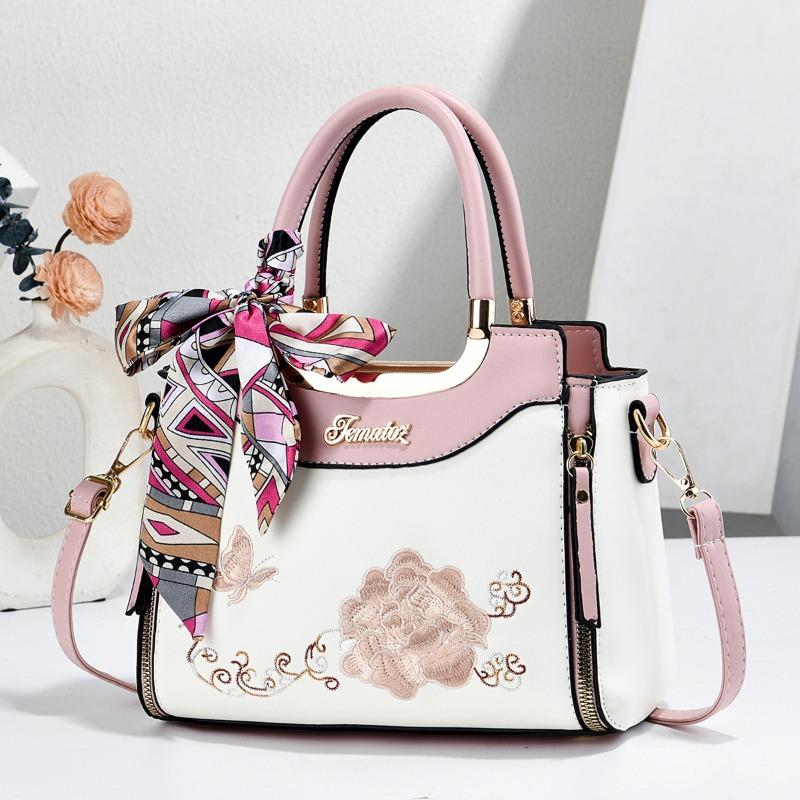 National Style Embroidered Womens Handbag Large Capacity Single Shoulder Bag Fashion PU Leather Crossbody Bag Casual Tote Bag