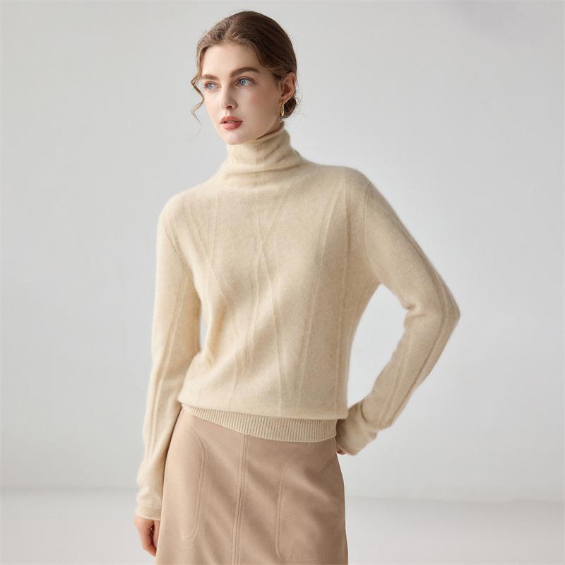 Women's Soft Twill Cable Knit Cashmere Mock Neck Sweater - Warm Long Sleeve Base Layer Knitwear