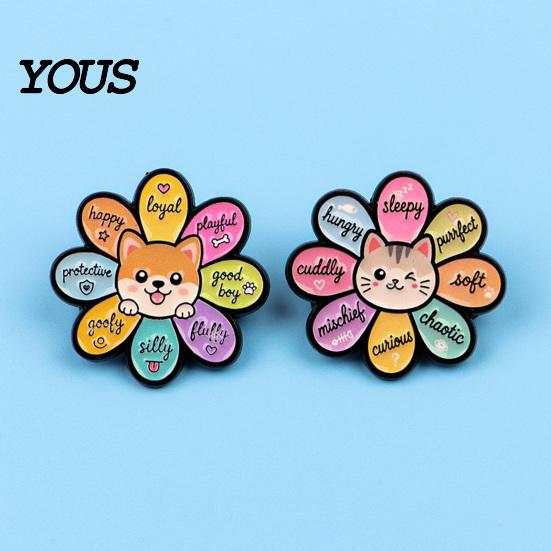 Animal Badge Pin Enamel Dog Cat Flower Brooch, Colorful Pin, Brooch Clothing Bag Scarves Hat Accessories, Gift for Lovers Rainbow