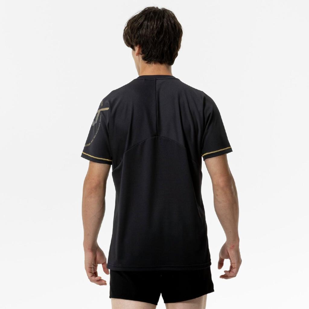 N-XT Volleyball Practice Shirt, Short Sleeve, Club Activities, Moisture-Wicking, Quick-Drying, Easy to Move in, V2MAC001, Unisex, Black/Gold, Size S
