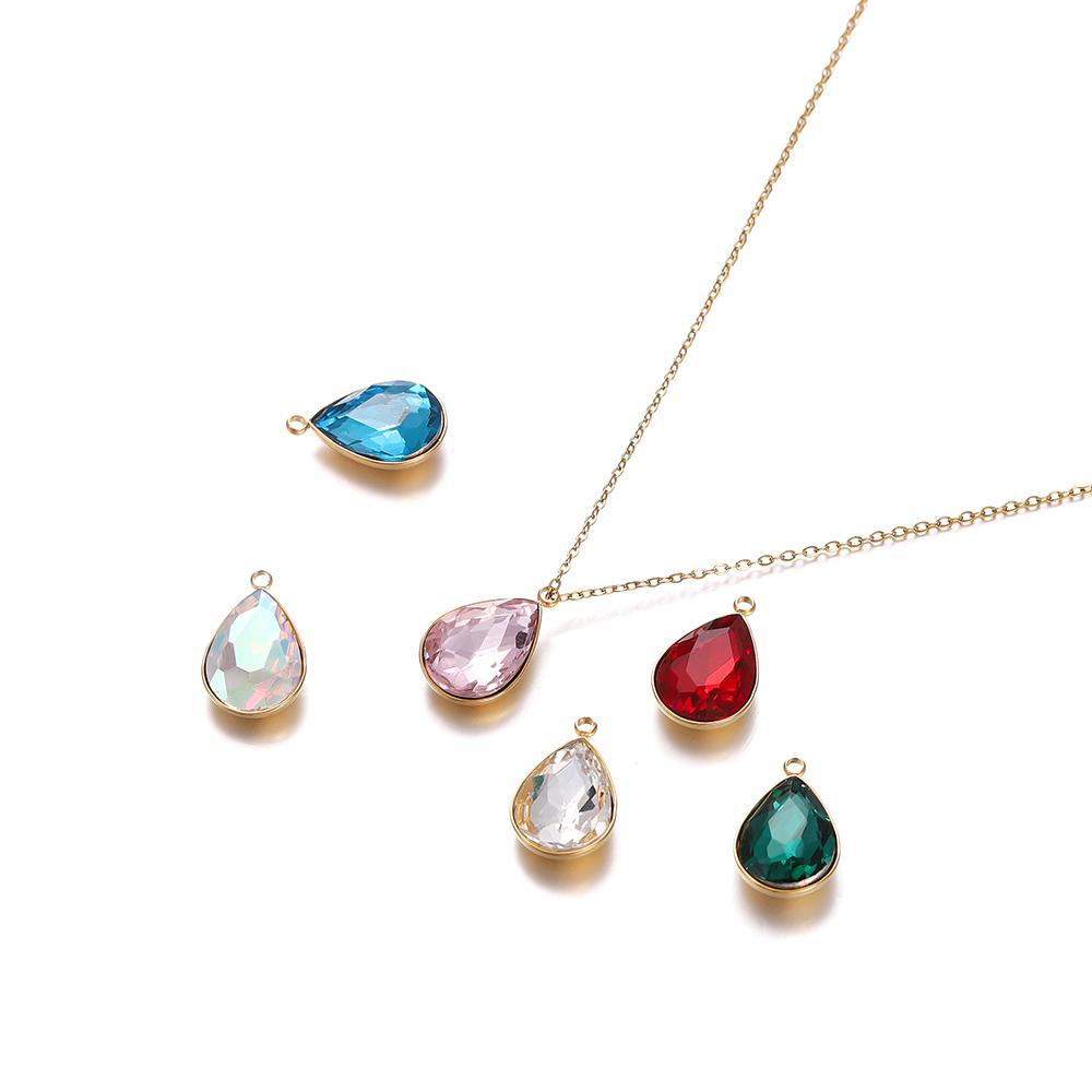 5Pcs Stainless Steel Crystal Glass Charms Pendants Water Drop Shape Charms for DIY Necklace Beads Jewelry Making Accessories