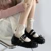 Mode Retro Rundkopf Flachschuhe mit flachem Ausschnitt Frau Weiche Sohle Ballett Mary Jane Schuhe Doppelschnalle Lässige Schleife Damen Slipper