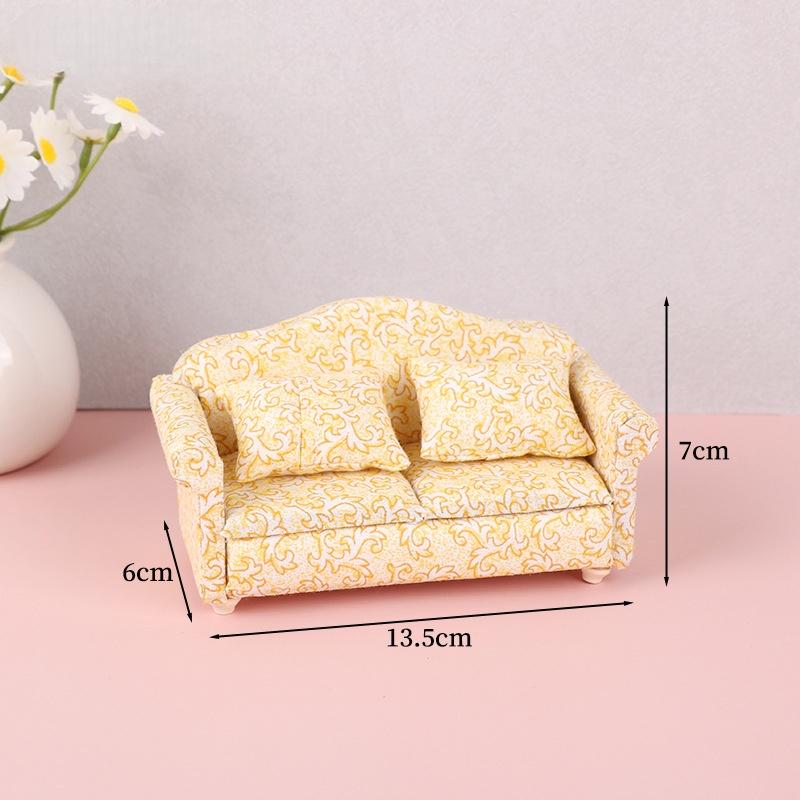 1 Set 1/12 Dollhouse Wooden Retro Display Cabinet and Sofa Model Classic Miniature Furniture for Living Room